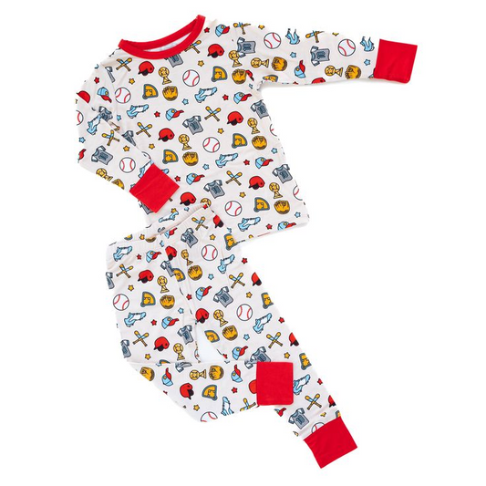 (Custom Design Preorder MOQ 5) Baseball Print Boys Fall Pajamas Clothes Set