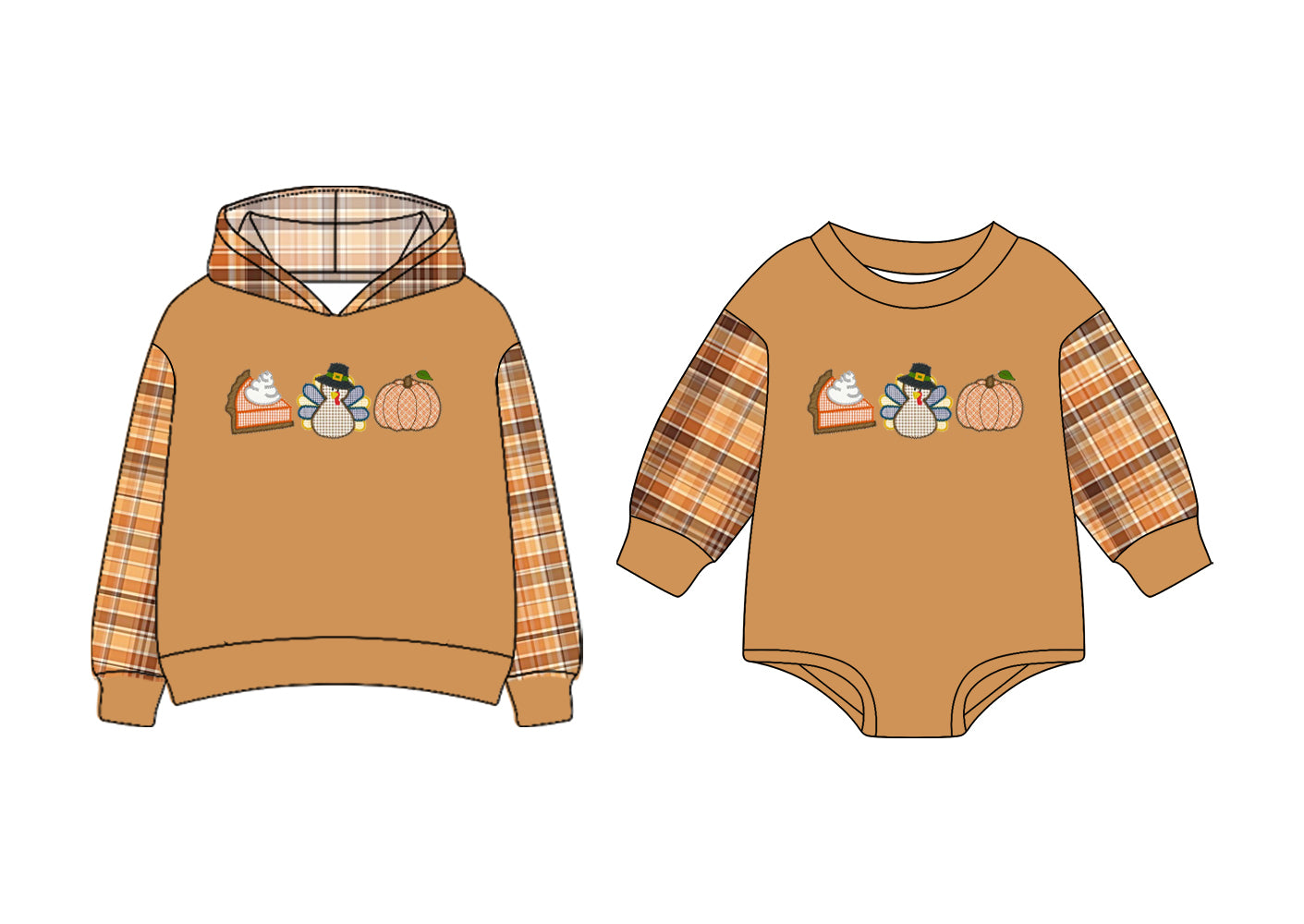 7.1(Custom Design Preorder MOQ 5 Each Design) Turkey Pumpkin Plaid Print Boys Thanksgiving Matching Clothes Brothers Wear