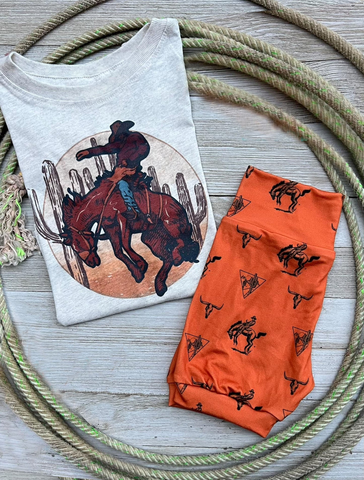 (Custom Design Preorder MOQ 5) Rodeo Print Orange shorts Boys Western Clothes Set