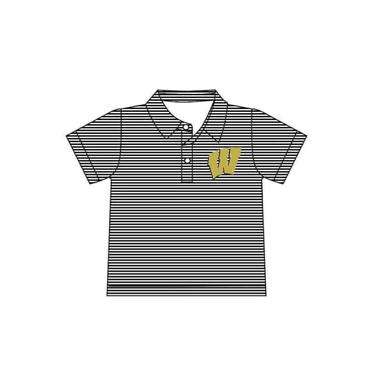 (Custom Design Preorder MOQ 5 Each Item)Team's W Black Stripes Print Polo Top Mom and Me Matching Clothes