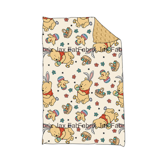 (Custom Design MOQ 5) NO.3 Cartoon Bear Egg Flowers Print Baby Easter Blanket