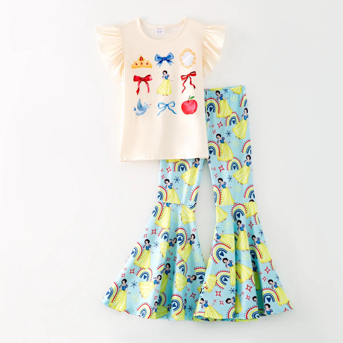 (Custom Design Preorder MOQ 5) Cartoon Princess Apple Bows Top Bell Pants Girls Clothes Set