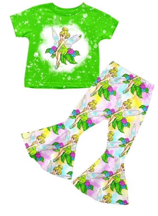 (Custom Design Preorder MOQ 5)  Cartoon Princess Flowers Print Girls Bell Pants Clothes Set