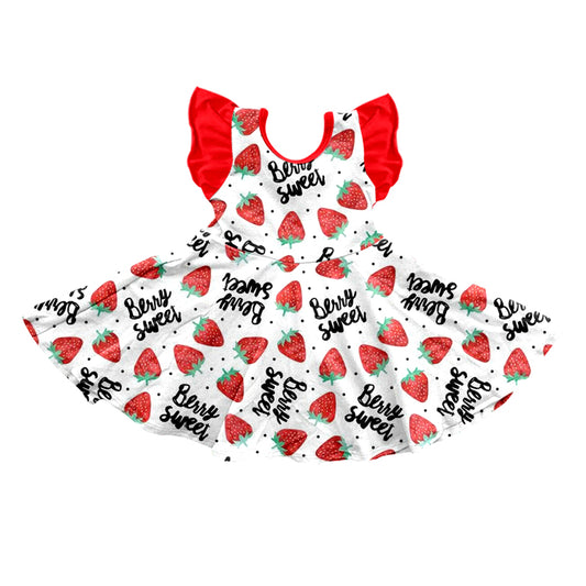 (Custom Design Preorder MOQ 5) Strawberry Print Girls Summer Knee Length Dress