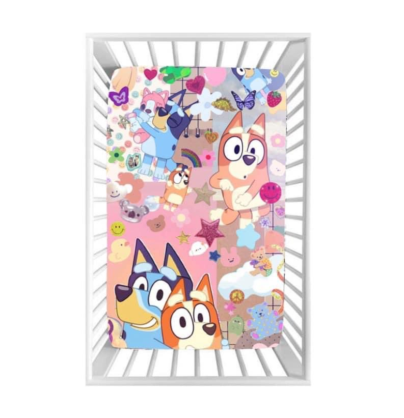 (Custom Design Preorder MOQ 5) Cartoon Dogs Stars Print Baby Kids Bed Sheets