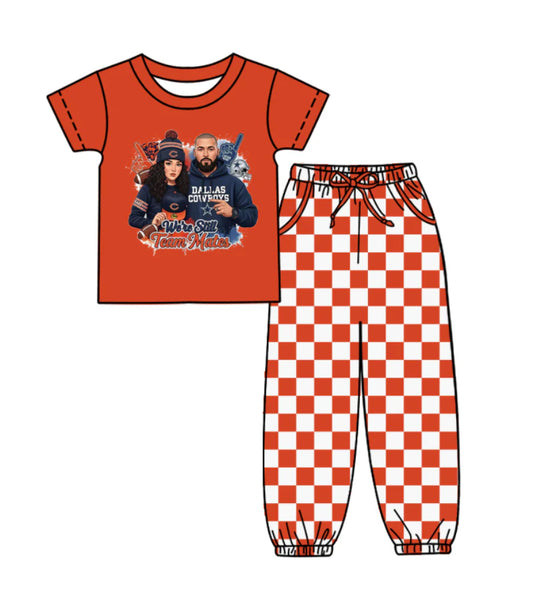(Custom Design Preorder MOQ 5) Team's Cowboys Top Plaid Joggers Kids Clothes Set