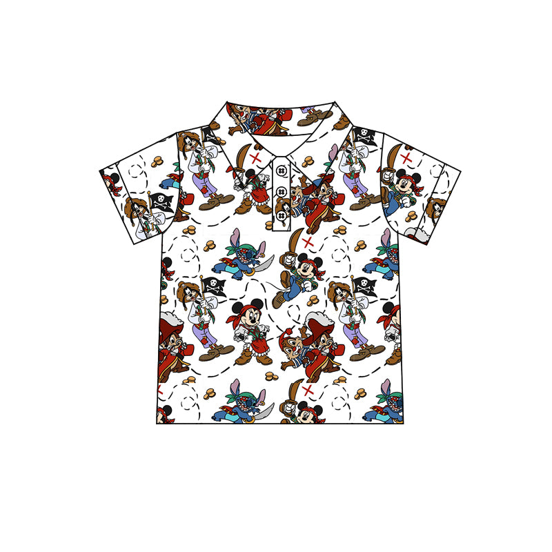 (Custom Design Preorder MOQ 5) Cartoon Mouse Print Boys Summer Polo Tee Shirts Top