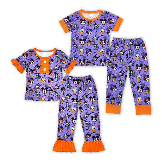 Cartoon Mouse Purple Print Sibling Halloween Matching Pajamas Clothes