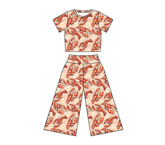 11.30(Custom Design Preorder MOQ 5) Crawfish Flowers Print Girls Clothes Set
