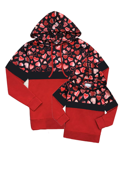 (Custom Design Preorder MOQ 5)  Mommy and Me Matching Valentine's Top Heart Print Red Hoodie Tee Shirts Top