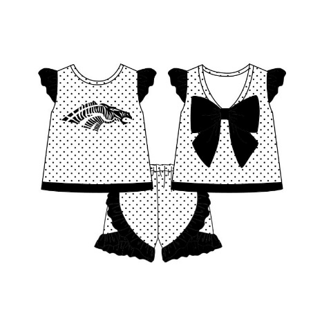 (Custom Design Preorder MOQ 5) Team's Zebra Print Girls Summer Clothes Set