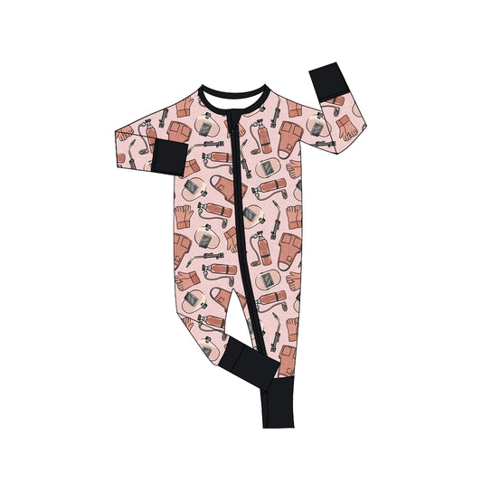 (Custom Design Preorder MOQ 5)  Welder Tool Print Baby Girls Fall Sleeper Zipper Romper