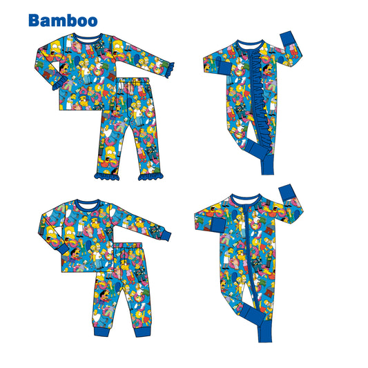 (Custom Design Preorder MOQ 20 Each Design) Cartoon Characters Print Kids Pajamas Matching Bamboo Clothes Sibling Wear