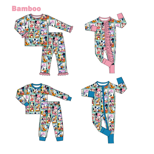 (Custom Design Preorder MOQ 20 Each Design) Cartoon Mouse Print Kids Pajamas Matching Bamboo Clothes Sibling Wear