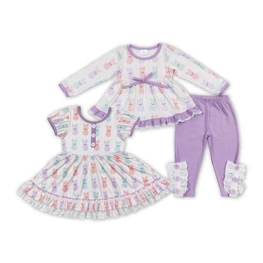 Bunny Purple Print Sisters Easter Matching Clothes