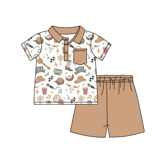 (Pre-order)BSSO1112 Better Together Western Top Brown Shorts Boys Summer Clothes Set