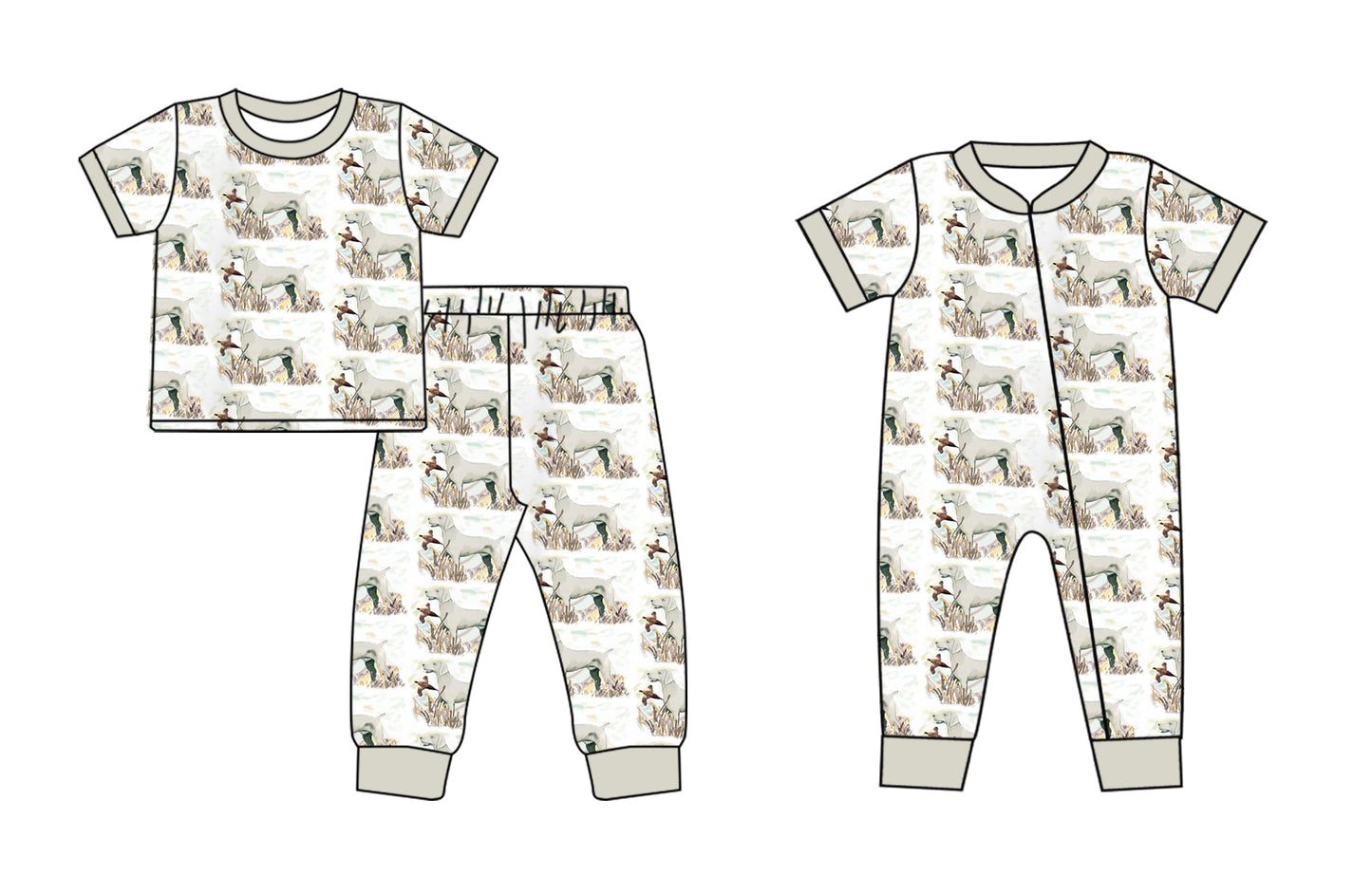 11.27(Custom Design Preorder MOQ 5 Each Design) Dog Duck Hunting White Print Kids Pajamas Matching Clothes Brothers Wear