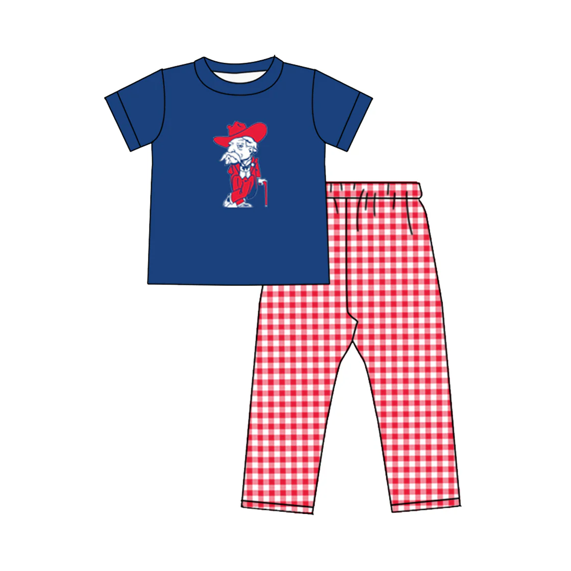 (Custom Design Preorder MOQ 5) Team's Ole Miss Top Plaid Pants Boys Clothes Set