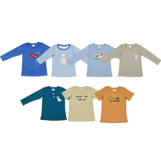 7 Styles Hunting Embroidery Boys Tee Shirts Top