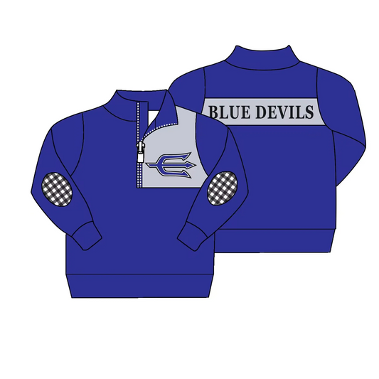 (Custom Design Preorder MOQ 5) Team's DEVILS Blue Print Boys Zipper Pullover Top