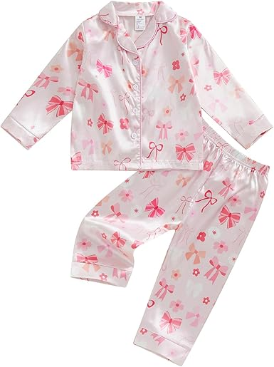 (Custom Design Preorder MOQ 5) Flowers Bows Print Girls Fall Buttons Pajamas Clothes Set