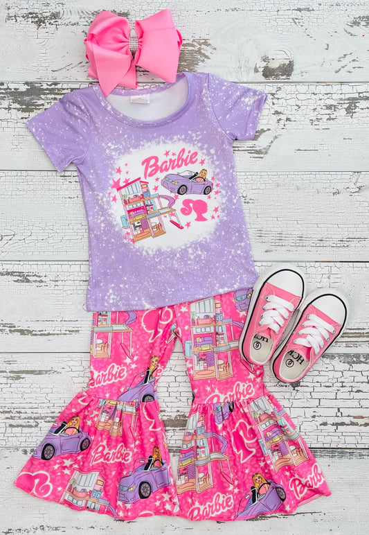 GSPO0798 Pink BA print girls bell pants clothes set