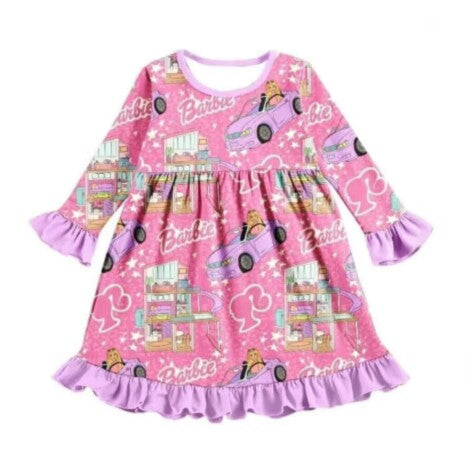 (Custom Design MOQ 5) Pink BA Girls Knee Length Dress