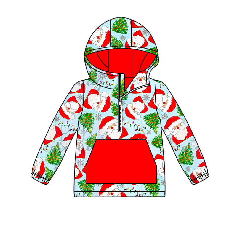 (Custom Design Preorder MOQ 5)  Santa Print Boys Christmas Hoodie Zipper Tops