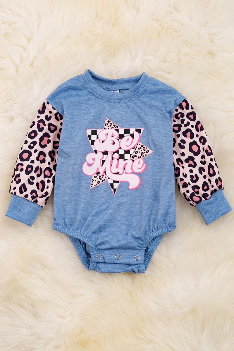 (Custom Design Preorder MOQ 5) Be Mine Leopard Print Baby Girls Romper