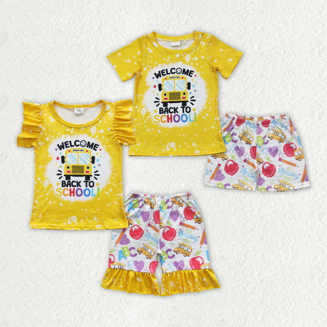 Welcome Back to School Yellow Outfits Sibling Clothes Set