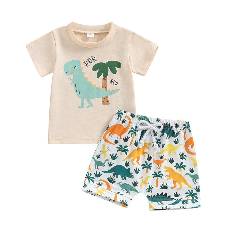 (Custom Design Preorder MOQ 5) Dino RRR Print Boys Summer Clothes Set