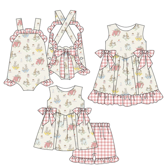 12.9 (Custom Design Preorder MOQ 5 Each Design) Bunny Print Girls Easter Matching Clothes Sisters Wear