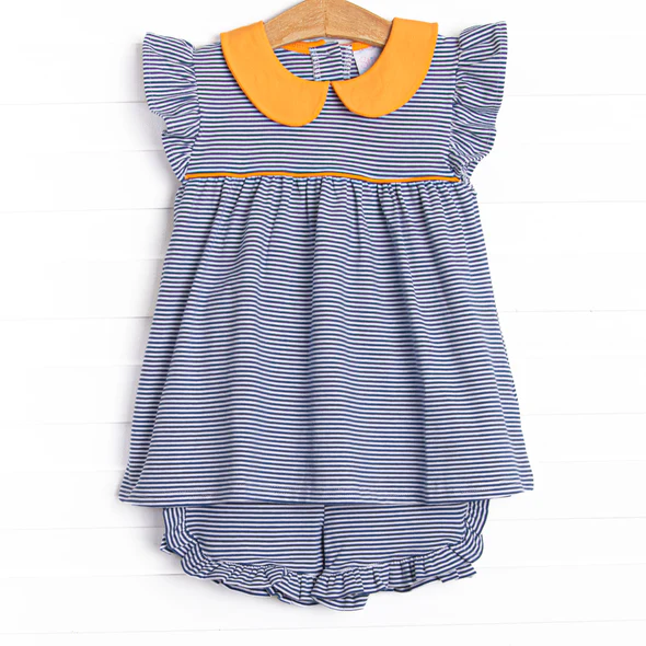 (Custom Design Preorder MOQ 5) Navy Stripes Print Shorts Girls Summer Clothes Set