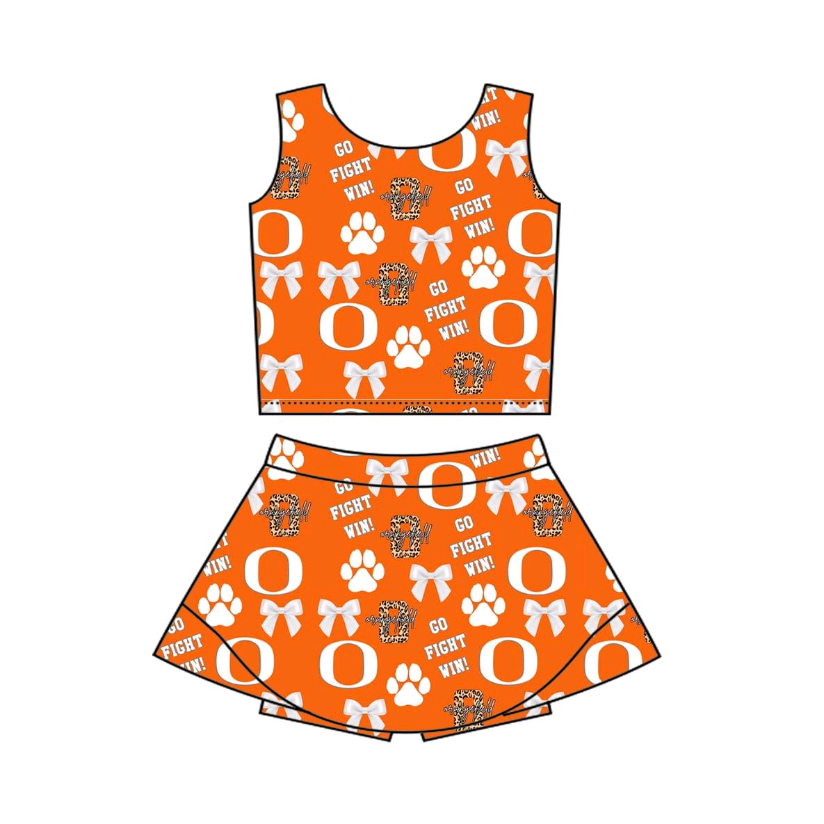 (Custom Design Preorder MOQ 5) Team's O Bows Orange Print Shorts Skirts Girls Summer Yoga Clothes Set