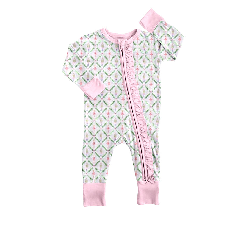 (Custom Design Preorder MOQ 5) Dancer Print Baby Girls Fall Sleeper Zipper Romper