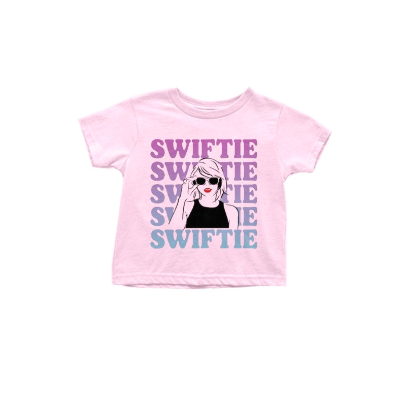 (Custom Design Preorder MOQ 5)  Pink Singer Swiftie Print Girls Summer Tee Shirts Top
