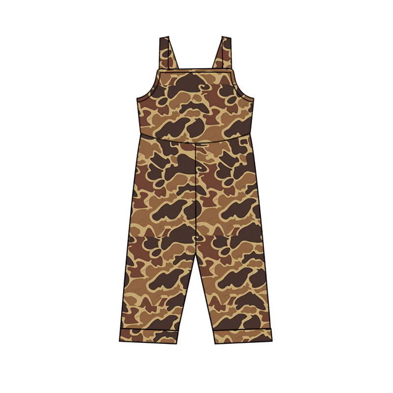 (Custom Design Preorder MOQ 5)  Briwn Camo Print Girls Summer Jumpsuits