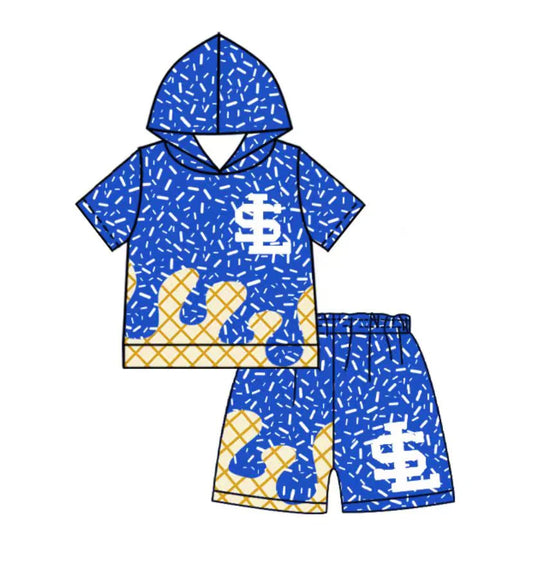 (Custom Design Preorder MOQ 5) Team's South Lafourche Blue Sprinkles Print Boys Summer Clothes Set