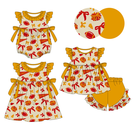 2.24(Custom Design Preorder MOQ 5 Each Design)  Team's Chiefs KC Bows Print Girls Summer Matching Clothes Sisters Wear