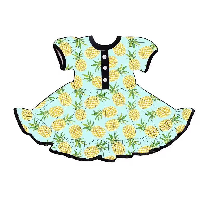 (Custom Design Preorder MOQ 5) Pineapple Print Girls Knee Length Summer Dress