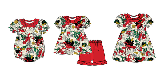 12.14(Custom Design Preorder MOQ 5 Each Design) Crayfish Print Girls Summer Matching Clothes Sisters Wear