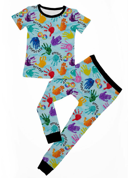 (Custom Design Preorder MOQ 5)Colorful Autism Embrace Print Kids Pajamas Clothes Set