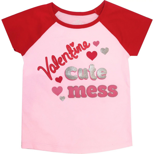 (Custom Design Preorder MOQ 5) Heart Valentine Cute Mess Print Girls Tee Shirts Top