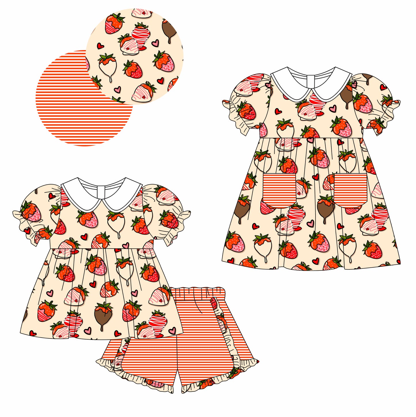 11.7(Custom Design Preorder MOQ 5 Each Design) Strawberry Heart Chocolate Print Girls Valentine's Day Matching Clothes Set Sisters Wear