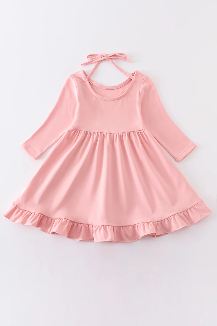 (Custom Design Preorder MOQ 5) Pink Cotton Girls Knee Length Dress