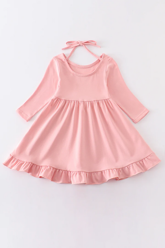 (Custom Design Preorder MOQ 5) Pink Cotton Girls Knee Length Dress