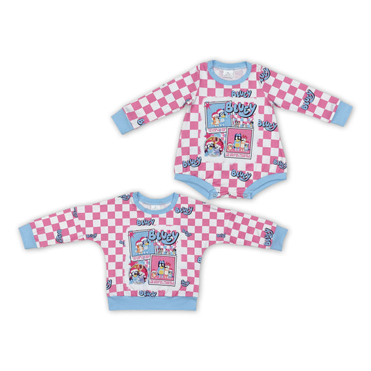 Cartoon Dog Pink Plaid Print Sisters Christmas Matching Clothes