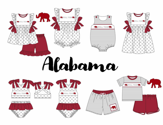 (Custom Design Preorder MOQ 5 Each Design) Team's Alabama Print Kids Summer Swimsuits Matching Clothes Sibling Wear