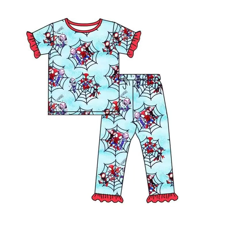 (Custom Design Preorder MOQ 5)  Super Spider Print Girls Pajamas Clothes Set