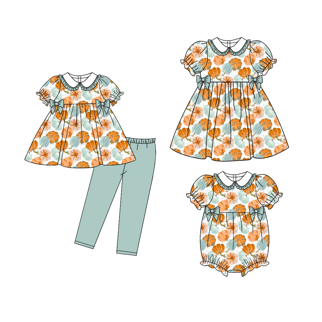 5.6(Custom Design Preorder MOQ 5 Each Design) Pumpkin Print Girls Fall Matching Clothes Sisters Wear